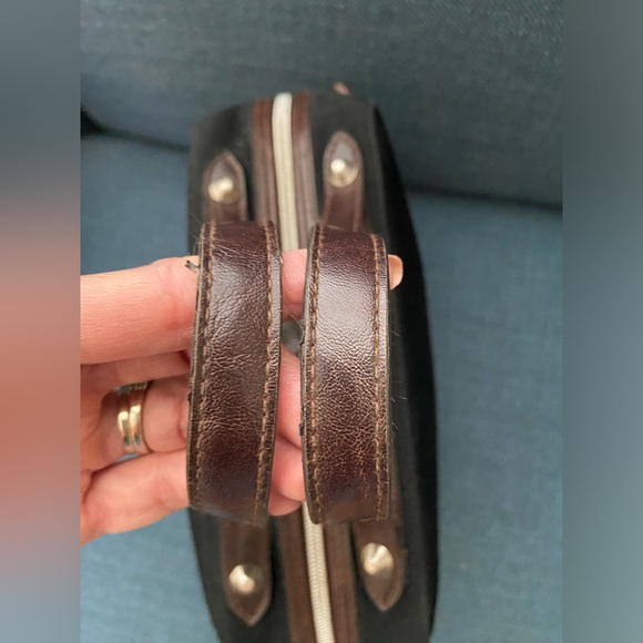 Vintage Marlo Black Canvas Bag with Brown Faux Leather Trims & Handles, Silver - Picture 11 of 15